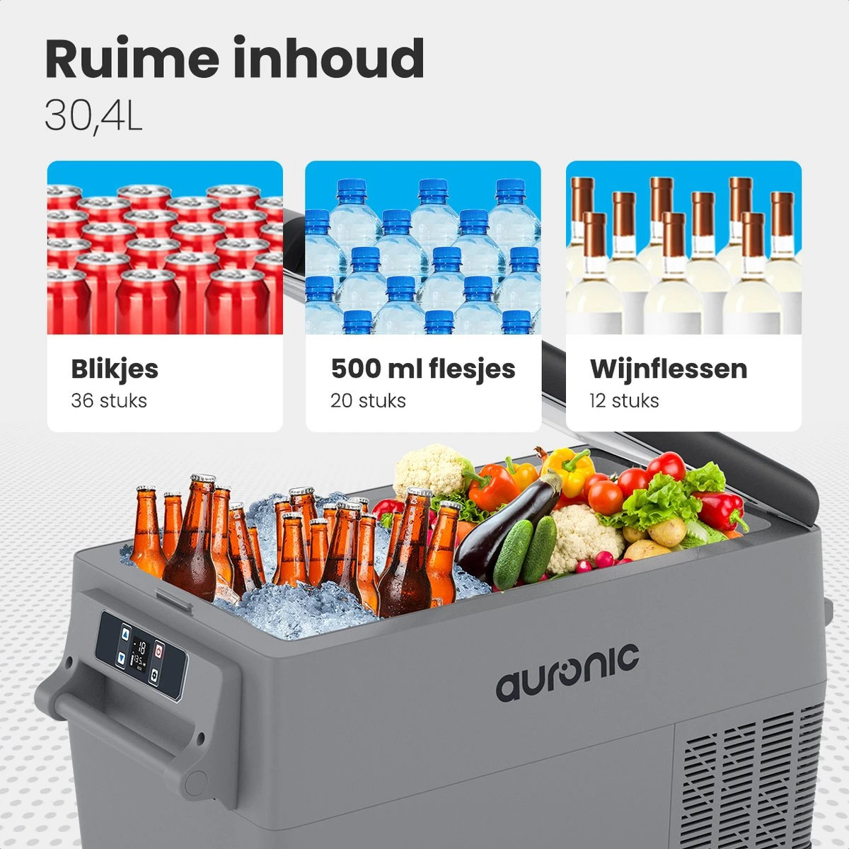 Auronic Elektrische Koelbox - 30.4L - Compressor - 12V En 240V - Grijs 7 Auronic Elektrische Koelbox - 30.4L - Compressor - 12V En 240V - Grijs - Afbeelding 7