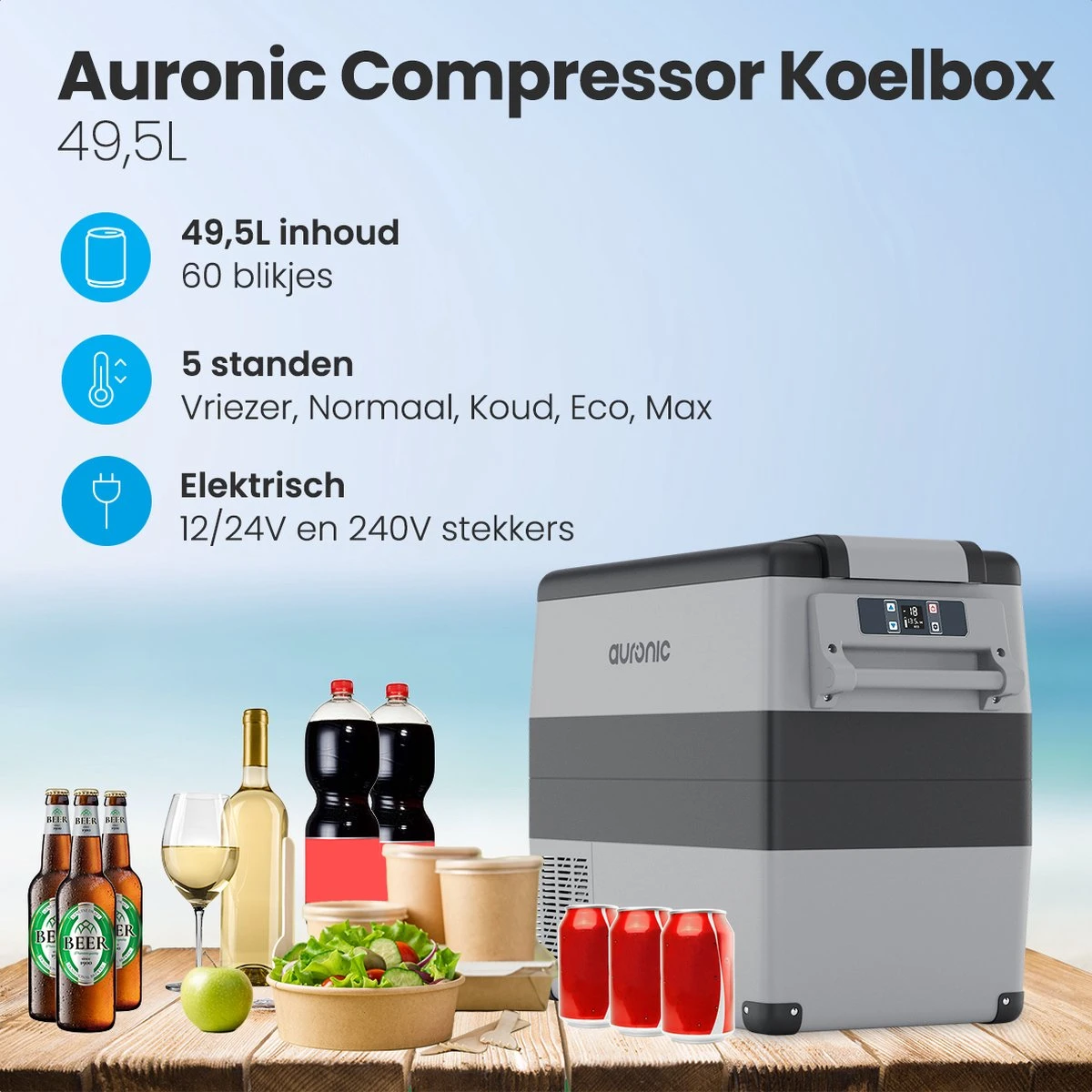 Auronic Elektrische Koelbox - 49.5L - Compressor - 12V En 240V - Grijs 2 Auronic Elektrische Koelbox - 49.5L - Compressor - 12V En 240V - Grijs - Afbeelding 2