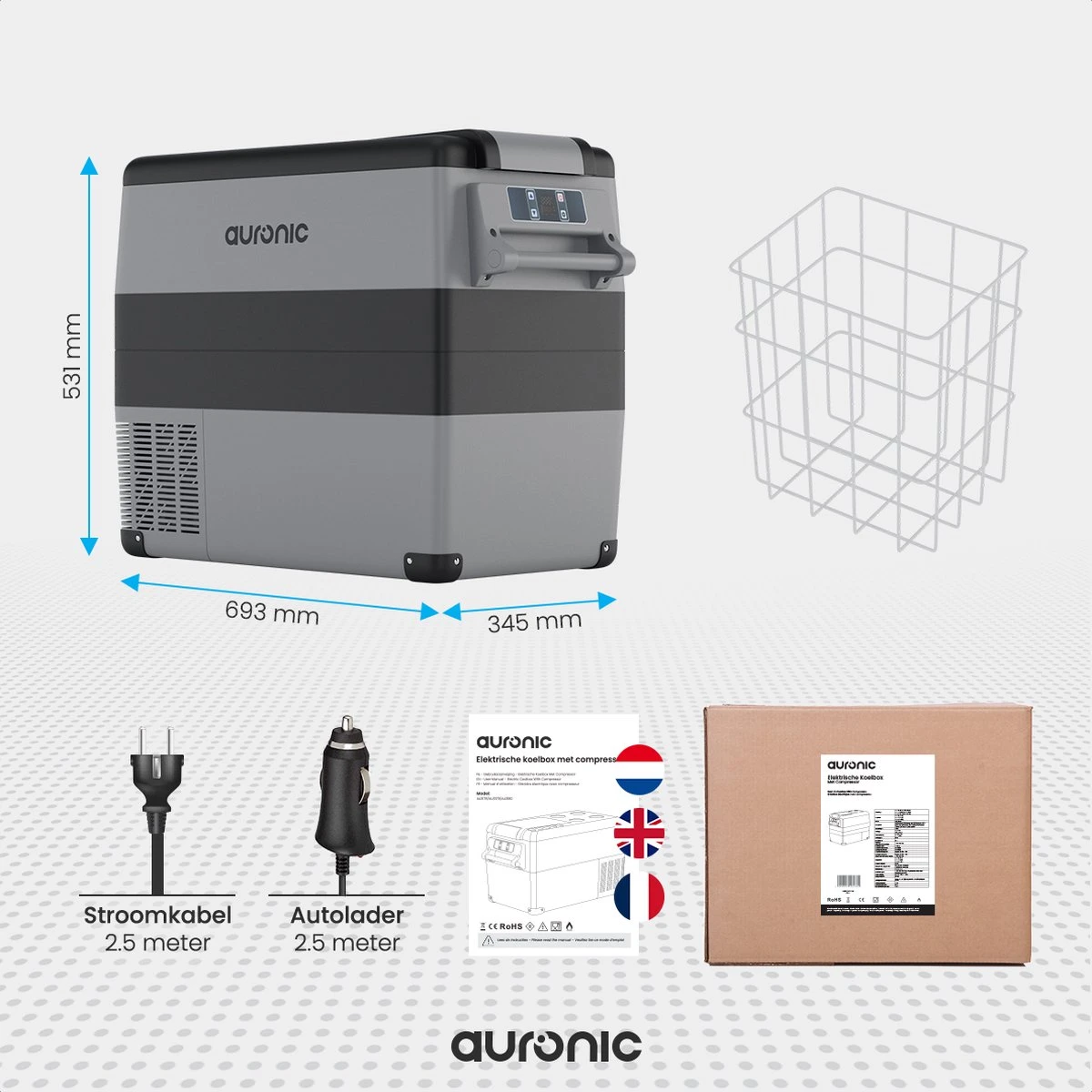 Auronic Elektrische Koelbox - 49.5L - Compressor - 12V En 240V - Grijs 4 Auronic Elektrische Koelbox - 49.5L - Compressor - 12V En 240V - Grijs - Afbeelding 4