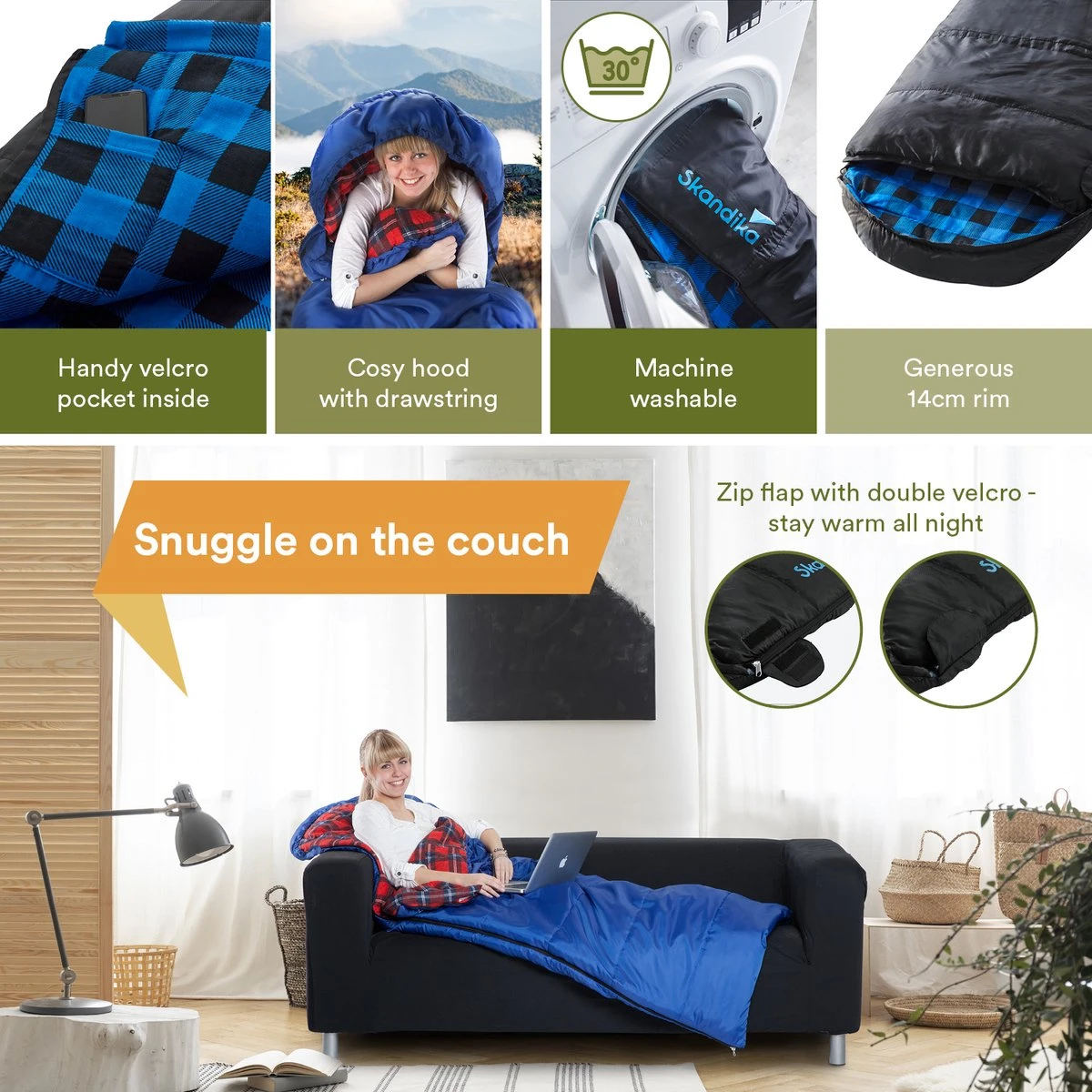 Skandika Dundee Flannel-L Slaapzak – Mummmieslaapzakken – Slaapzakken Volwassen - Maat M – Unisex - Katoen, Luxe Kwaliteit, Dubbele Slaapzak, 3 Seizoenen, Tot -20°C - 220 X 80 Cm - Outdoor Kampeerslaapzak – Ritssluiting Links - Zwart/blauw 3 Skandika Dundee Flannel-L Slaapzak – Mummmieslaapzakken – Slaapzakken Volwassen - Maat M – Unisex - Katoen, Luxe Kwaliteit, Dubbele Slaapzak, 3 Seizoenen, Tot -20°C - 220 X 80 Cm - Outdoor Kampeerslaapzak – Ritssluiting Links - Zwart/blauw - Afbeelding 3