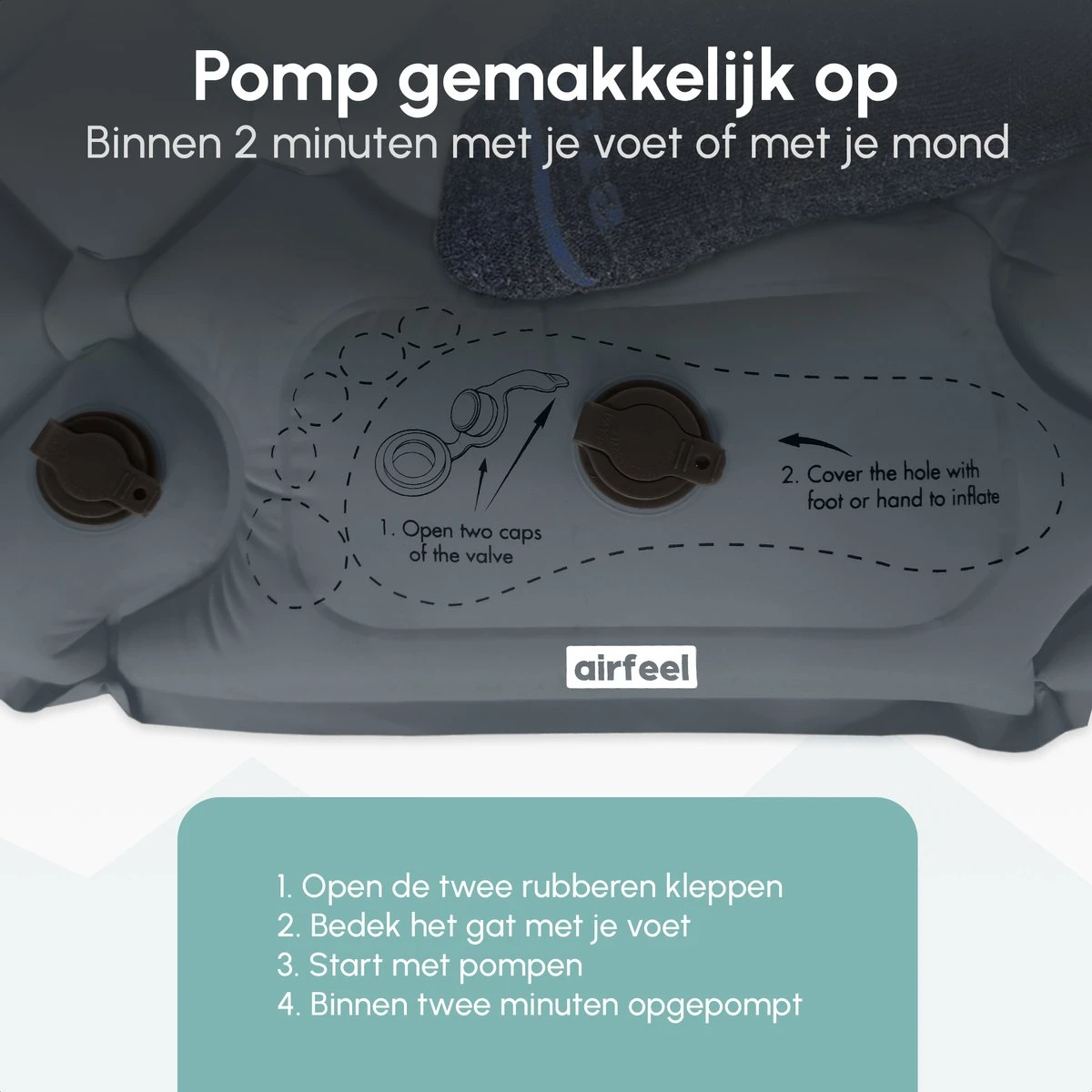 AirFeel Opblaasbaar Slaapmatje - Ingebouwde Pomp En Kussen - Lichtgewicht - 196 X 60 X 6cm - Gray 4 AirFeel Opblaasbaar Slaapmatje - Ingebouwde Pomp En Kussen - Lichtgewicht - 196 X 60 X 6cm - Gray - Afbeelding 4