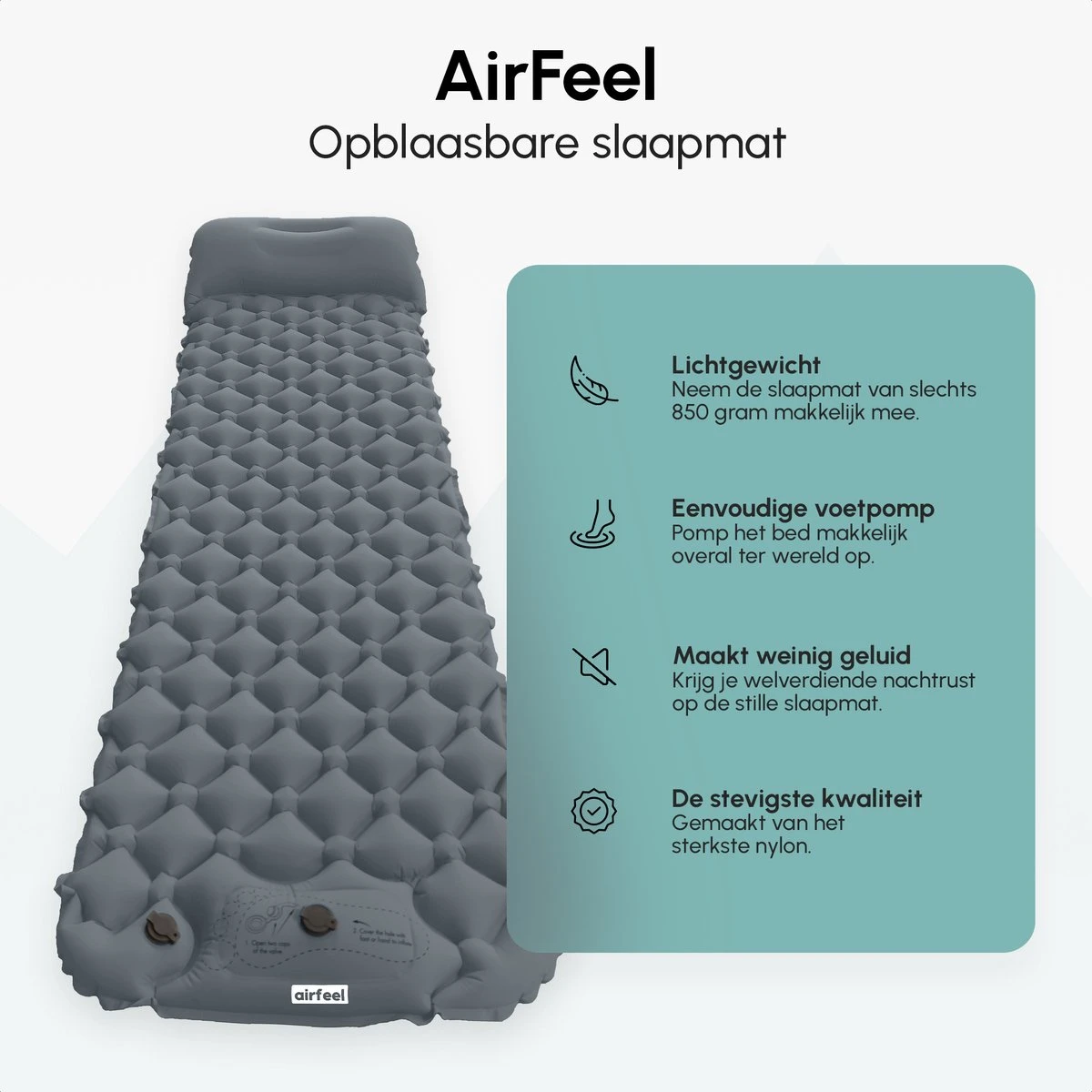AirFeel Opblaasbaar Slaapmatje - Ingebouwde Pomp En Kussen - Lichtgewicht - 196 X 60 X 6cm - Gray 5 AirFeel Opblaasbaar Slaapmatje - Ingebouwde Pomp En Kussen - Lichtgewicht - 196 X 60 X 6cm - Gray - Afbeelding 5