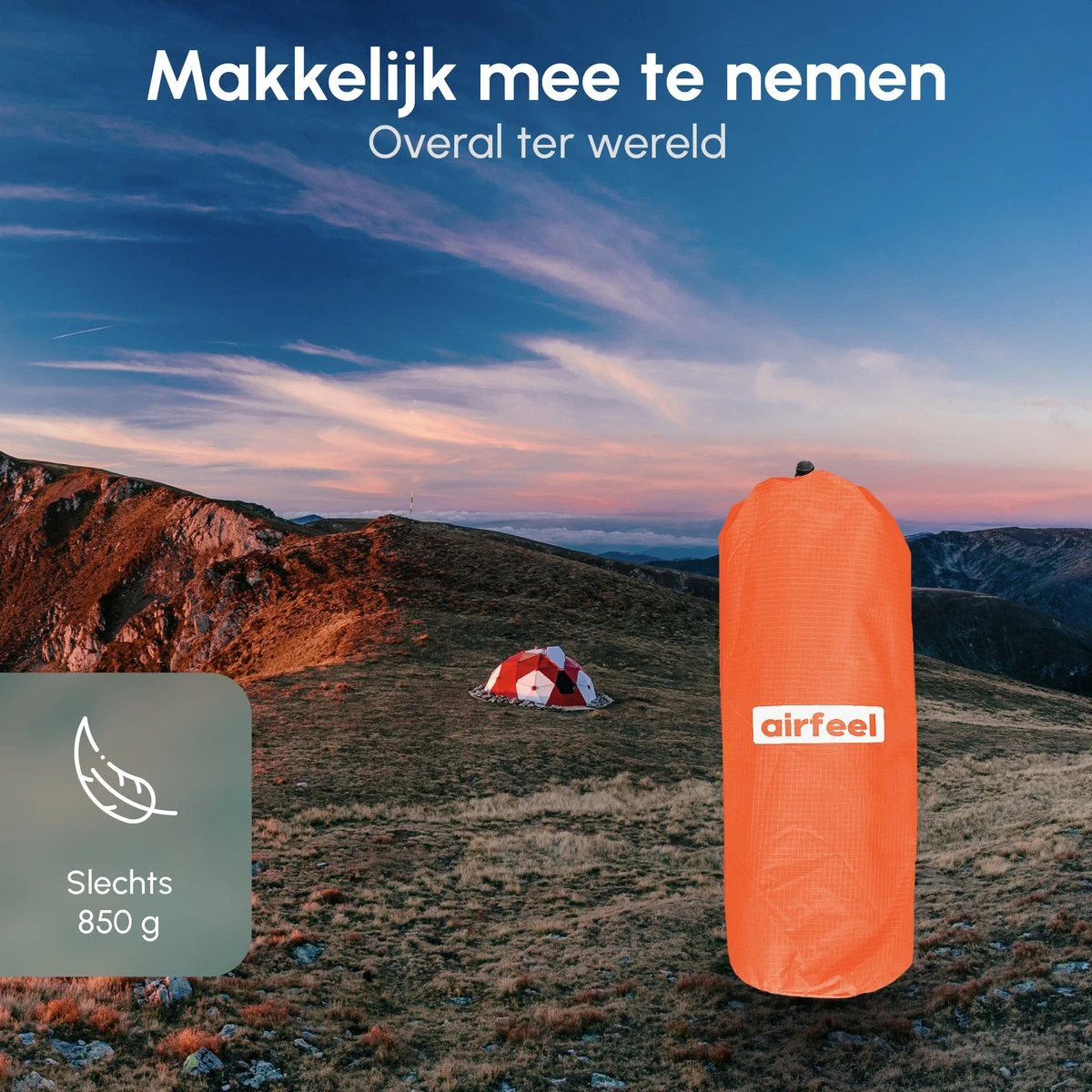 AirFeel Lichtgewicht Opsblaasbaar Slaapmatje - Ingebouwde Pomp En Kussen - 196 X 60 X 6 Cm - Orange 6 AirFeel Lichtgewicht Opsblaasbaar Slaapmatje - Ingebouwde Pomp En Kussen - 196 X 60 X 6 Cm - Orange - Afbeelding 6