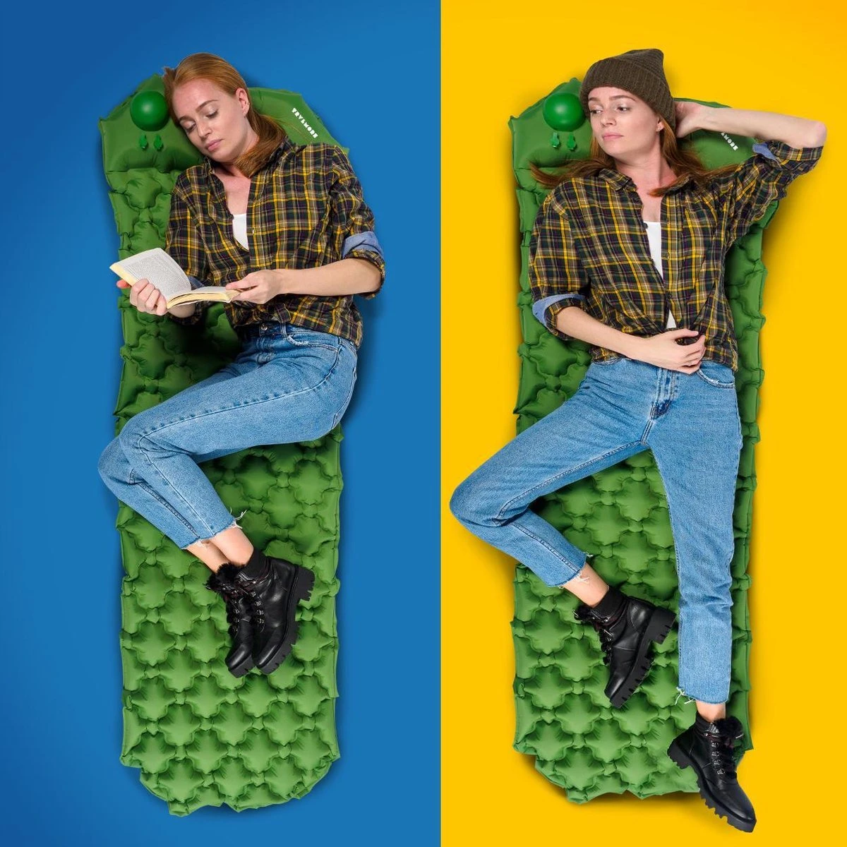 TRVLMORE Slaapmat - Zelfopblazend - 1 Persoons - Ingebouwde Pomp En Kussen - Groen 3 TRVLMORE Slaapmat - Zelfopblazend - 1 Persoons - Ingebouwde Pomp En Kussen - Groen - Afbeelding 3