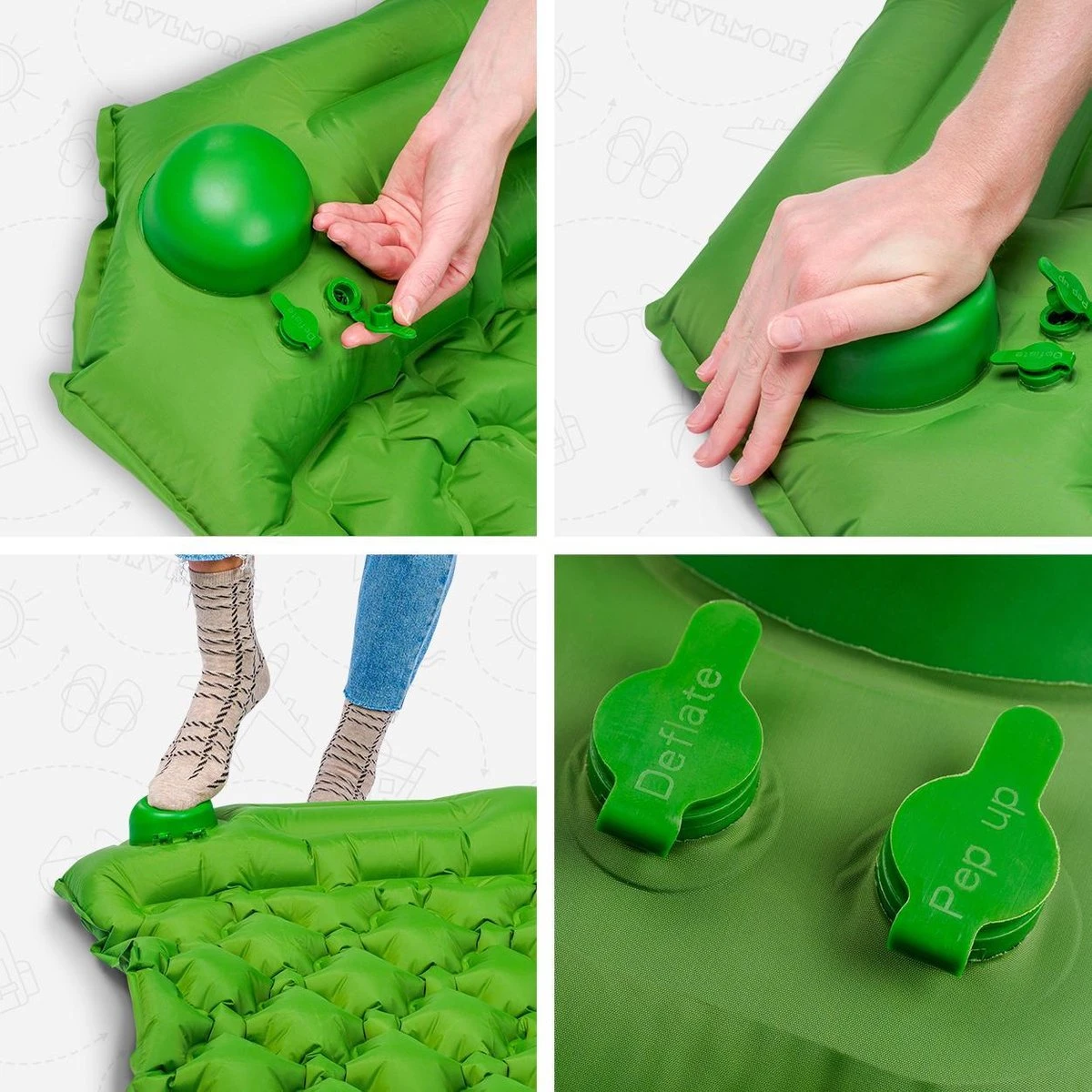 TRVLMORE Slaapmat - Zelfopblazend - 1 Persoons - Ingebouwde Pomp En Kussen - Groen 4 TRVLMORE Slaapmat - Zelfopblazend - 1 Persoons - Ingebouwde Pomp En Kussen - Groen - Afbeelding 4