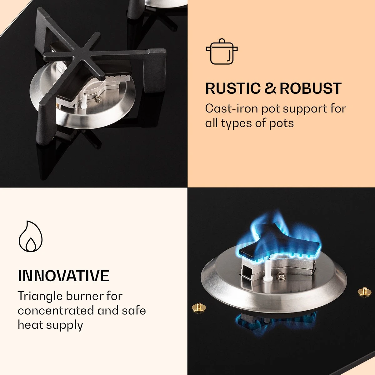 Trifecta 6 Gaskookplaat 6-pits Grote, Normale En Extra Glaskeramische Branders 4 Trifecta 6 Gaskookplaat 6-pits Grote, Normale En Extra Glaskeramische Branders - Afbeelding 4