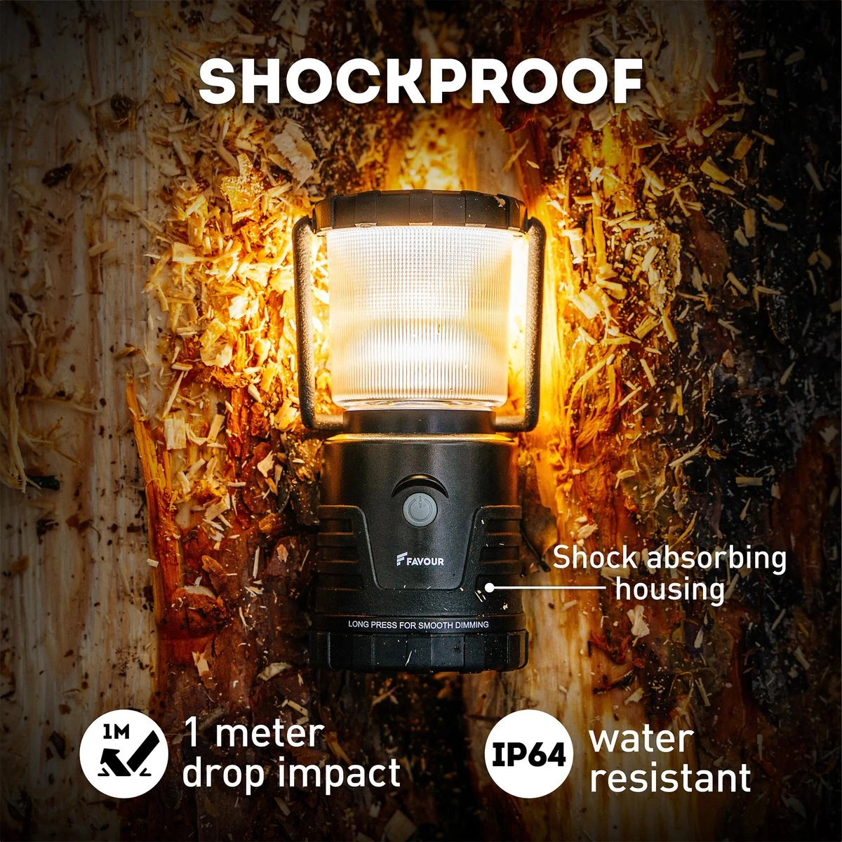 Favour L1061 Camping Lamp LED, 875 Lumen, IP64, Waterdicht, Draagbare Kampeerlamp, Tentlamp, Schokbestendig, 4 Verschillende Lichtmodi Incl Kaarslicht-modus, Afneembaar Deksel, Handig & Compact Formaat 10 Favour L1061 Camping Lamp LED, 875 Lumen, IP64, Waterdicht, Draagbare Kampeerlamp, Tentlamp, Schokbestendig, 4 Verschillende Lichtmodi Incl Kaarslicht-modus, Afneembaar Deksel, Handig & Compact Formaat - Afbeelding 10