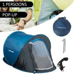 Dunlop Pop Up Tent 220 X 120 X 90 Cm - Grijs/ Blauw - 1 Persoons 14 Dunlop Pop Up Tent 220 X 120 X 90 Cm - Grijs/ Blauw - 1 Persoons -Buiten Kamperen 1200x1200 27