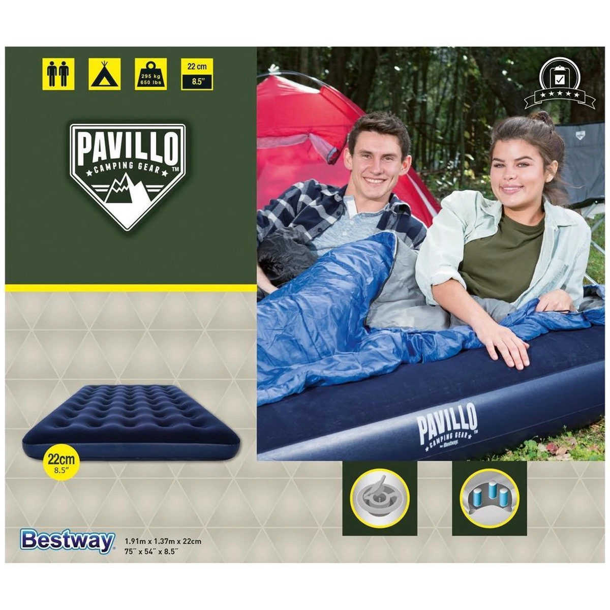 Pavillo Luchtbed - 2-Persoons - Blauw - 191x137x22cm 2 Pavillo Luchtbed - 2-Persoons - Blauw - 191x137x22cm - Afbeelding 2