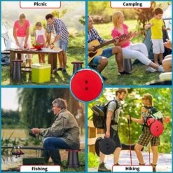 Kampeerkruk - Uitschuifbare Kruk - Rood/Zwart- Tot 120 Kg - Travel Stool - Opvouwbare Campingkruk - Inklapbaar Krukje - Telescopische Kruk - Camping - Outdoor -Buiten Kamperen 1200x1200 358