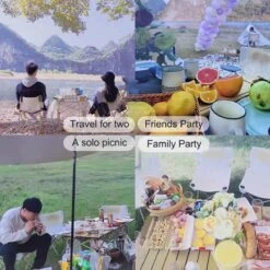 Buxibo - Lichtgewicht Vouwbare Campingtafel - Inklapbaar - Vis/Tuin/Picknick Tafel - Kamperen - Met Opberghoes - Aluminium - Grijs -Buiten Kamperen 1200x1200 375