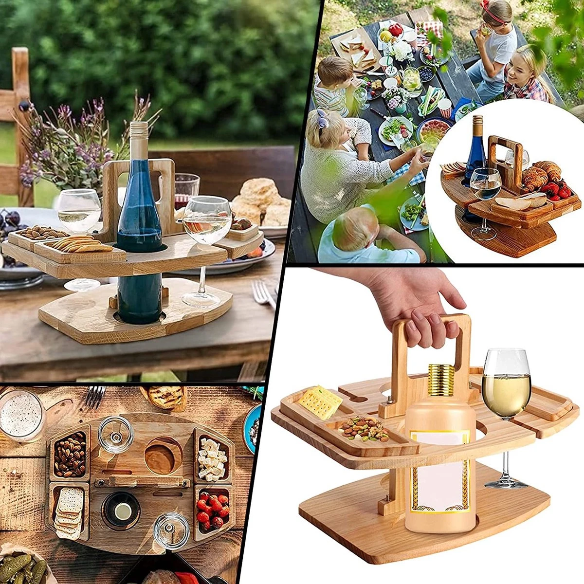 Merkloos Houten Outdoor Wijntafel Draagbare Houten Picknicktafel Mini Campingtafels Met Wijnglas Houder Voor Tuin Outdoor Camping Picknick Strand - Plataan Hout - Wijn 2 Merkloos Houten Outdoor Wijntafel Draagbare Houten Picknicktafel Mini Campingtafels Met Wijnglas Houder Voor Tuin Outdoor Camping Picknick Strand - Plataan Hout - Wijn - Afbeelding 2