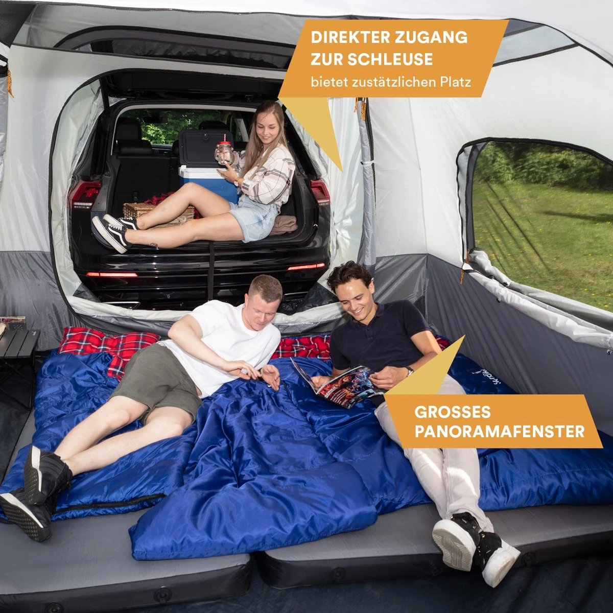 Skandika Pitea XL CROSS Tent – Koepeltenten - Autotent – Campingtent Voor SUV, Caddy, Auto, CUV - Voor Max. 4 Personen – Vrijstaand – Met/zonder Slaapcabine – Max. Stahoogte 230 Cm – 3000mm Waterkolom - 475 X 290 X 230 Cm (LxBxH) – Kamperen - Grijs 5 Skandika Pitea XL CROSS Tent – Koepeltenten - Autotent – Campingtent Voor SUV, Caddy, Auto, CUV - Voor Max. 4 Personen – Vrijstaand – Met/zonder Slaapcabine – Max. Stahoogte 230 Cm – 3000mm Waterkolom - 475 X 290 X 230 Cm (LxBxH) – Kamperen - Grijs - Afbeelding 5