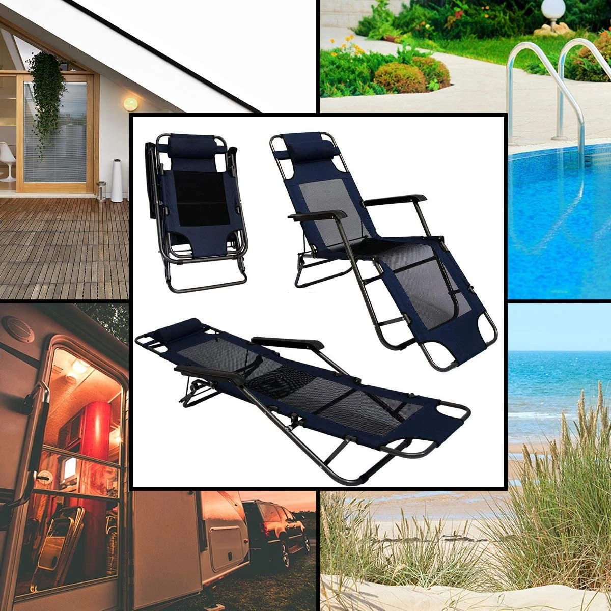 Ligstoel 180x60cm - Opvouwbaar Campingstoel Ligbed Strandstoel Tuinstoel Vouwligstoel Blauw 17 Ligstoel 180x60cm - Opvouwbaar Campingstoel Ligbed Strandstoel Tuinstoel Vouwligstoel Blauw - Afbeelding 17