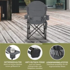 Skandika Relax Comfort Campingstoel - Campingstoel Opvouwbaar - Comfortabele Klapstoel Met Drinkhouder En Koelvak, Tot Max. 160 Kg, Opvouwbaar, Lichtgewicht | Vouwstoel Voor Kamperen, Camping, Festival, Vissen – Grijs -Buiten Kamperen 1200x1200 532