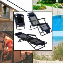 Ligstoel 155x60cm - Opvouwbaar Campingstoel Ligbed Strandstoel Tuinstoel Vouwligstoel Blauw -Buiten Kamperen 1200x1200 569