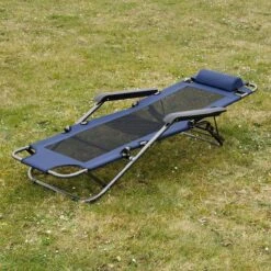 Ligstoel 155x60cm - Opvouwbaar Campingstoel Ligbed Strandstoel Tuinstoel Vouwligstoel Blauw -Buiten Kamperen 1200x1200 572