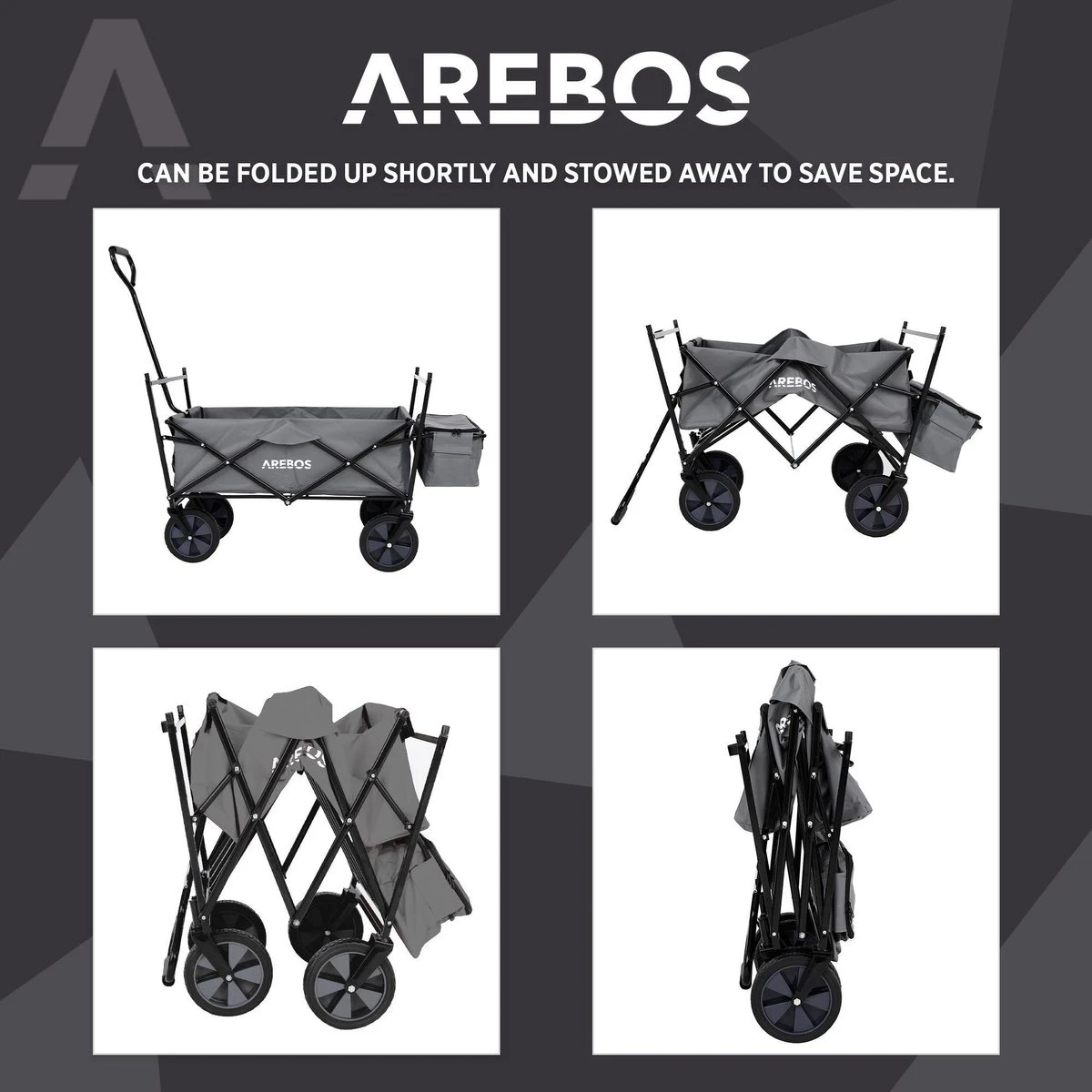 AREBOS Handwagen Vouwbare Dak Handwagen Vouwbare Trolley Uitrustingswagen Grijs 2 AREBOS Handwagen Vouwbare Dak Handwagen Vouwbare Trolley Uitrustingswagen Grijs - Afbeelding 2