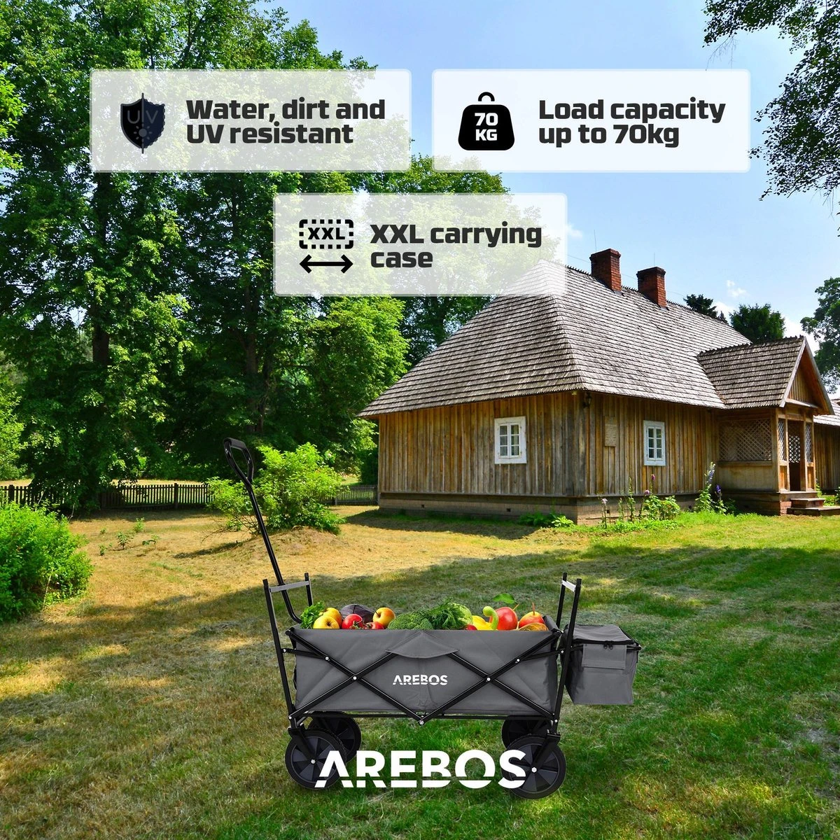 AREBOS Handwagen Vouwbare Dak Handwagen Vouwbare Trolley Uitrustingswagen Grijs 6 AREBOS Handwagen Vouwbare Dak Handwagen Vouwbare Trolley Uitrustingswagen Grijs - Afbeelding 6