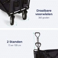 LifeGoods Bolderkar - Opvouwbaar - Draaibare Wielen - 2 Standen - 70KG Draagkracht - Zwart -Buiten Kamperen 1200x1200 798
