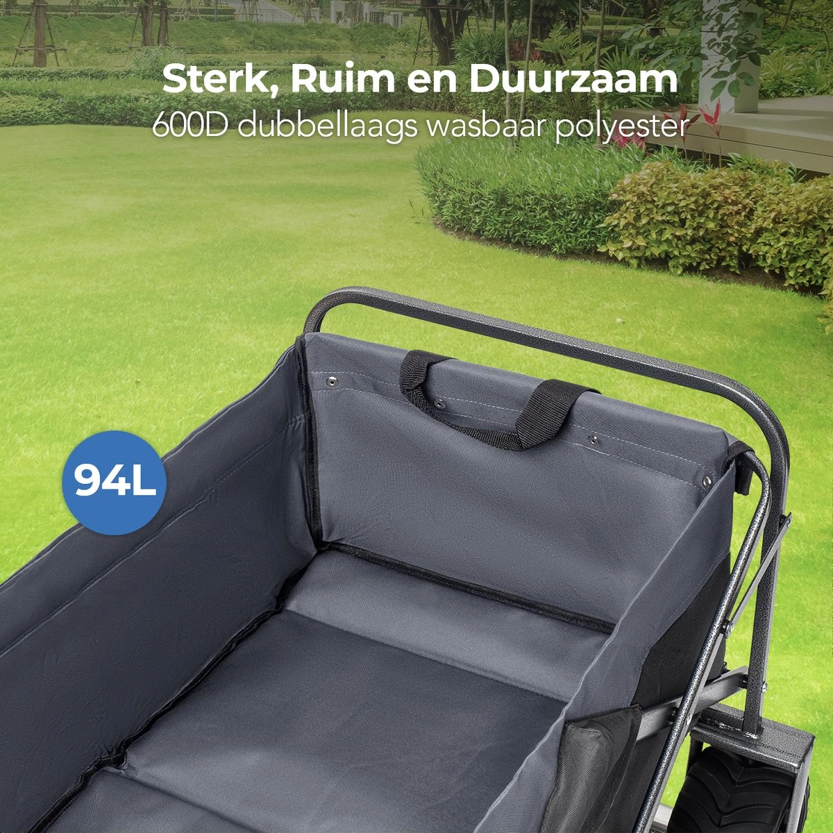 LifeGoods Bolderkar - Opvouwbaar - Tot 80KG - 94L - Wasbaar Polyester - 98x45cm - Zwart/Grijs 4 LifeGoods Bolderkar - Opvouwbaar - Tot 80KG - 94L - Wasbaar Polyester - 98x45cm - Zwart/Grijs - Afbeelding 4