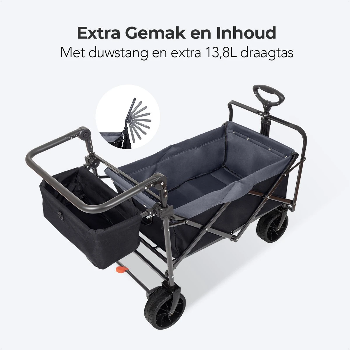 LifeGoods Bolderkar - Opvouwbaar - Tot 120KG - 103L - Extra Draagtas En Duwstang - Wasbaar Polyester - 98x45cm - Zwart/Grijs 11 LifeGoods Bolderkar - Opvouwbaar - Tot 120KG - 103L - Extra Draagtas En Duwstang - Wasbaar Polyester - 98x45cm - Zwart/Grijs - Afbeelding 11