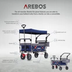 AREBOS Premium Steekwagen Met Dak Opvouwbare Tuinkar Handkar Bolderkar Blauw / Grijs 21 AREBOS Premium Steekwagen Met Dak Opvouwbare Tuinkar Handkar Bolderkar Blauw / Grijs -Buiten Kamperen 1200x1200 903