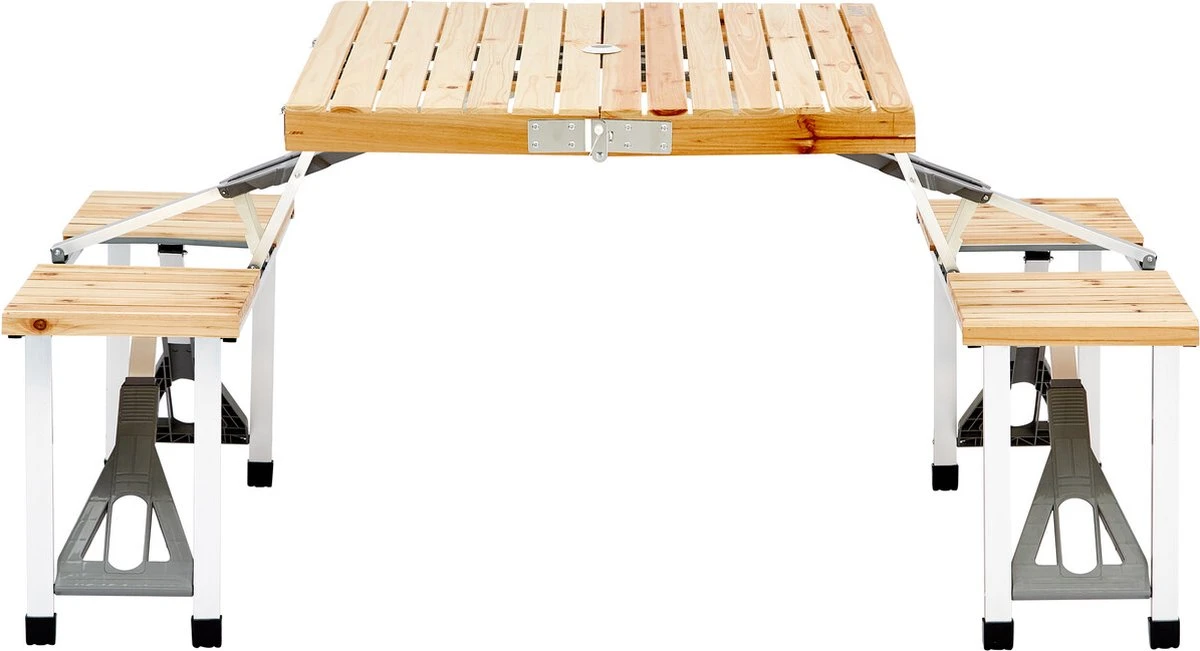 CAMPZ Fir Wood Picknicktafel, Bruin/grijs 2 CAMPZ Fir Wood Picknicktafel, Bruin/grijs - Afbeelding 2