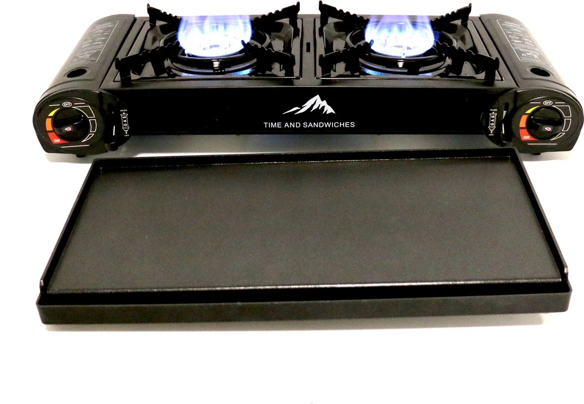 T&S - Draagbaar Dubbel Gasvuur Met Grillplaat En Transportkist - Camping Kooktoestel - Kookstel - Bakplaat - Gasfornuis - 2 Pits - Elektrische Ontsteking - Kookvuur - Kampeer Vuur 5 T&S - Draagbaar Dubbel Gasvuur Met Grillplaat En Transportkist - Camping Kooktoestel - Kookstel - Bakplaat - Gasfornuis - 2 Pits - Elektrische Ontsteking - Kookvuur - Kampeer Vuur - Afbeelding 5