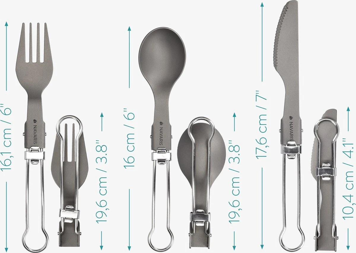 Navaris Campingbestek Van Titanium - Set Met Vork, Mes En Lepel - Inklapbaar - Bestekset Voor Onderweg - Inclusief Karabijnhaak En Bewaarzakje 9 Navaris Campingbestek Van Titanium - Set Met Vork, Mes En Lepel - Inklapbaar - Bestekset Voor Onderweg - Inclusief Karabijnhaak En Bewaarzakje - Afbeelding 9