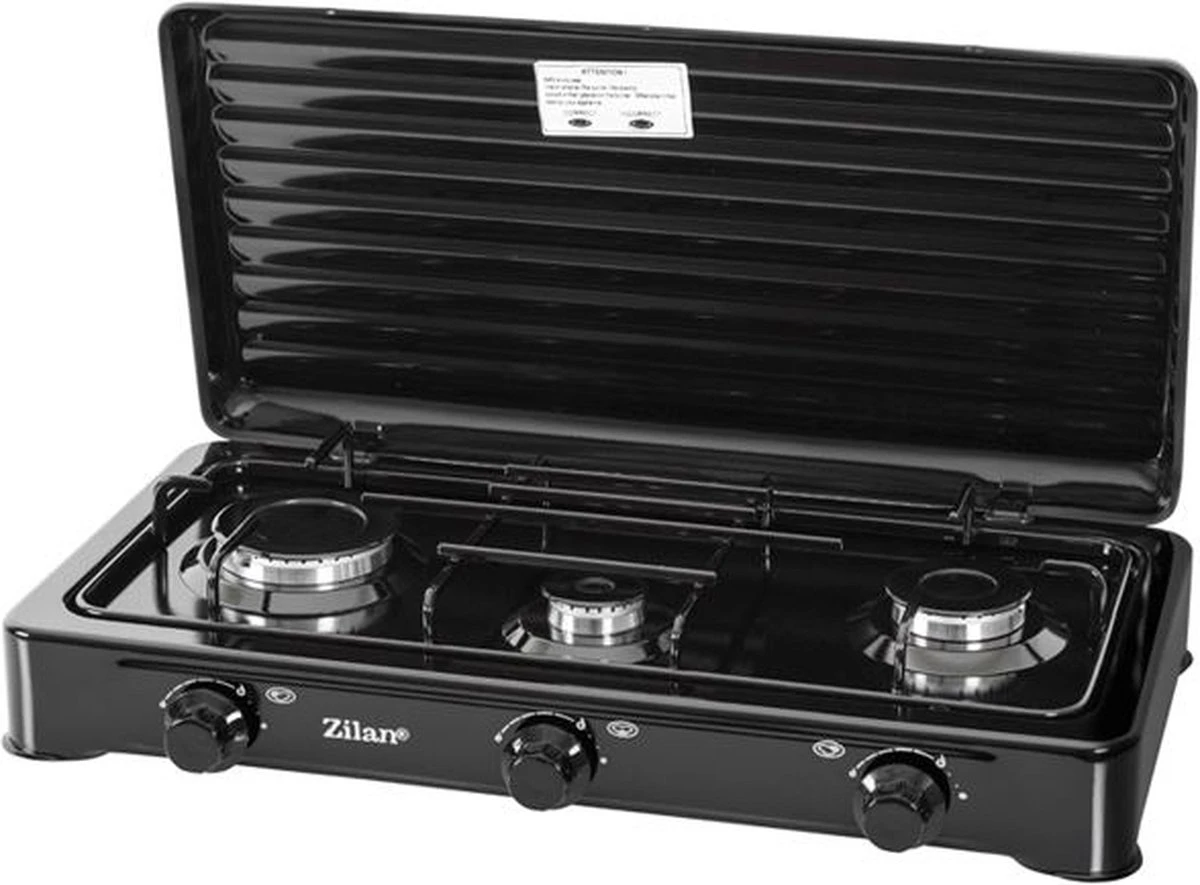 Zilan - Gas Kooktoestel 3 Pits - Campingkooktoestel - Gaskookplaat - Zwart 1 Zilan - Gas Kooktoestel 3 Pits - Campingkooktoestel - Gaskookplaat - Zwart