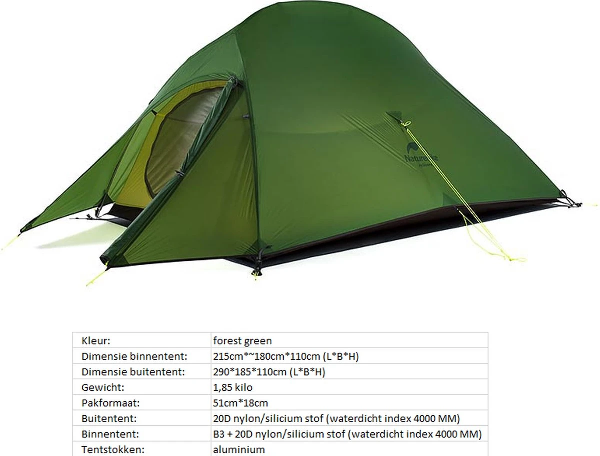 Cloud Up 3 Upgraded - Naturehike® - Tent 3 Persoons - Lichtgewicht Tent - Incl. Grondzeil - 20D 4000MM - Outdoor Kampeertent - Waterdicht - Hiking & Wandelen 11 Cloud Up 3 Upgraded - Naturehike® - Tent 3 Persoons - Lichtgewicht Tent - Incl. Grondzeil - 20D 4000MM - Outdoor Kampeertent - Waterdicht - Hiking & Wandelen - Afbeelding 11