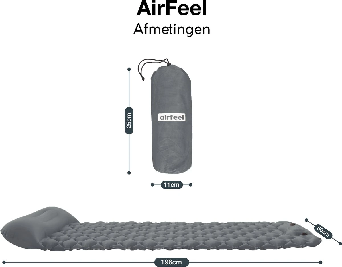 AirFeel Opblaasbaar Slaapmatje - Ingebouwde Pomp En Kussen - Lichtgewicht - 196 X 60 X 6cm - Gray 6 AirFeel Opblaasbaar Slaapmatje - Ingebouwde Pomp En Kussen - Lichtgewicht - 196 X 60 X 6cm - Gray - Afbeelding 6