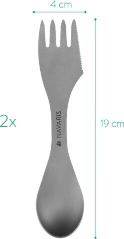 Navaris 2x Spork Titanium Campingbestek - Vork, Mes En Lepel In één - Bestek Voor Onderweg En Op Reis - Lichtgewicht - Inclusief Bewaarzakje -Buiten Kamperen 621x1200 5