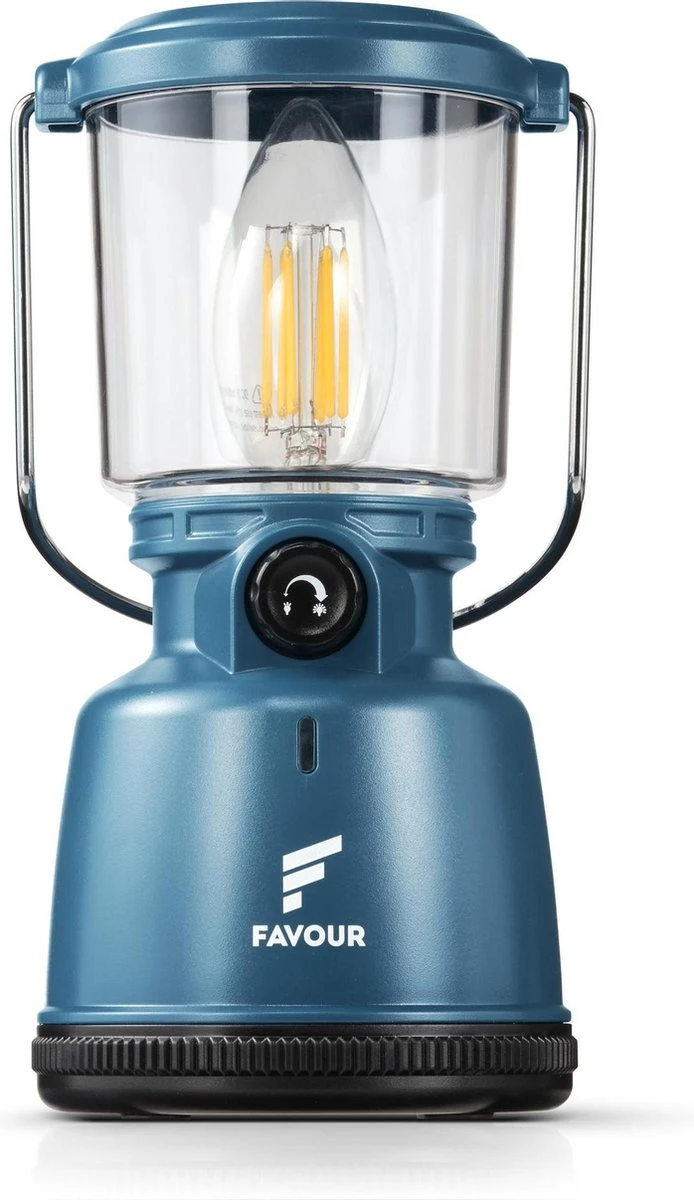 Favour L0818 Retro Camping Lamp Oplaadbaar LED, 320 Lumen, IP64 Waterdicht, Draagbare Kampeerlamp, Tentlamp, Acculamp, Traploos Dimbare Lamp Incl. Kaarslicht-modus, Blauw 1 Favour L0818 Retro Camping Lamp Oplaadbaar LED, 320 Lumen, IP64 Waterdicht, Draagbare Kampeerlamp, Tentlamp, Acculamp, Traploos Dimbare Lamp Incl. Kaarslicht-modus, Blauw