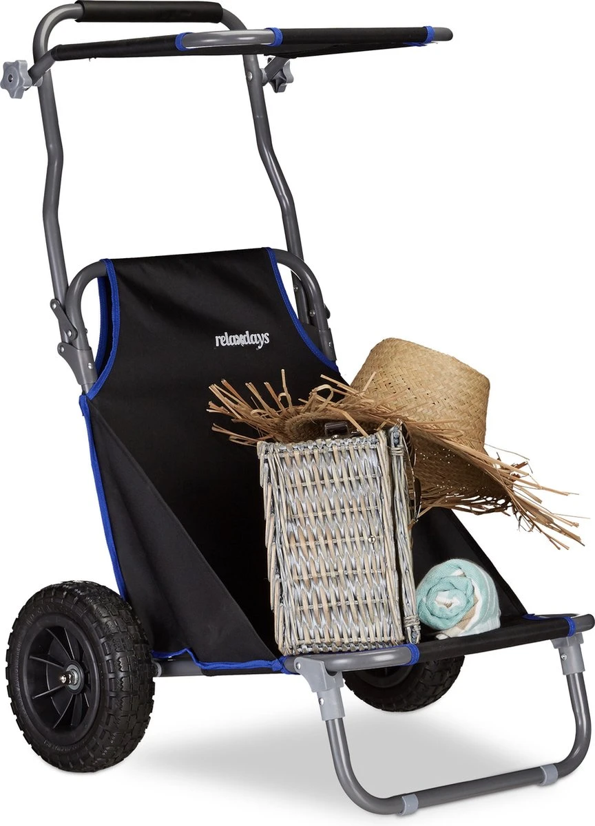 Relaxdays Strandkar Opvouwbaar - Strandstoel Met Zonnedak - Strand Stoel Op Wielen 1 Relaxdays Strandkar Opvouwbaar - Strandstoel Met Zonnedak - Strand Stoel Op Wielen