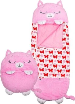 Roze Kat Kinderen Slaapzak -180 Cms |slaapzak Junior | Nappers | Children Sleeping Bag | Kinderen Slaapzak | Super Soft 2 In 1 Fun Pillow &Sleepy For Boys | Roze Kat Slaapzak | Zachte Slaapzak | Knuffel Slaapzak | 2 In 1 Slaapzak | Kinderen